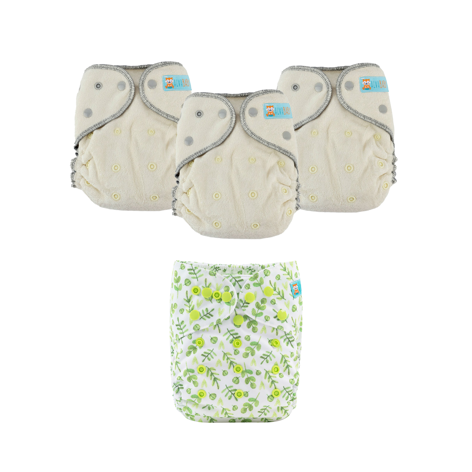 Bundle of 3 Bamboo Fitted Cloth Diapers with 1 Diaper Cover