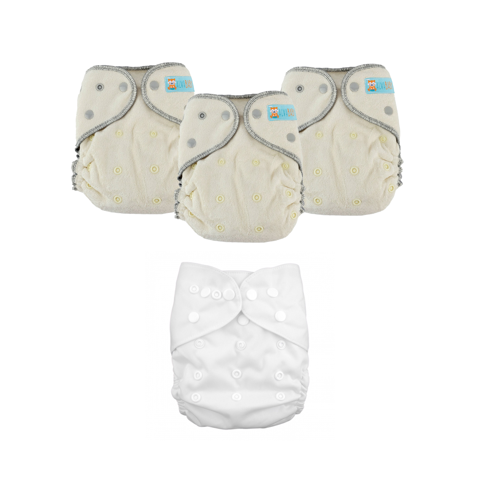 Bundle of 3 Bamboo Fitted Cloth Diapers with 1 Diaper Cover