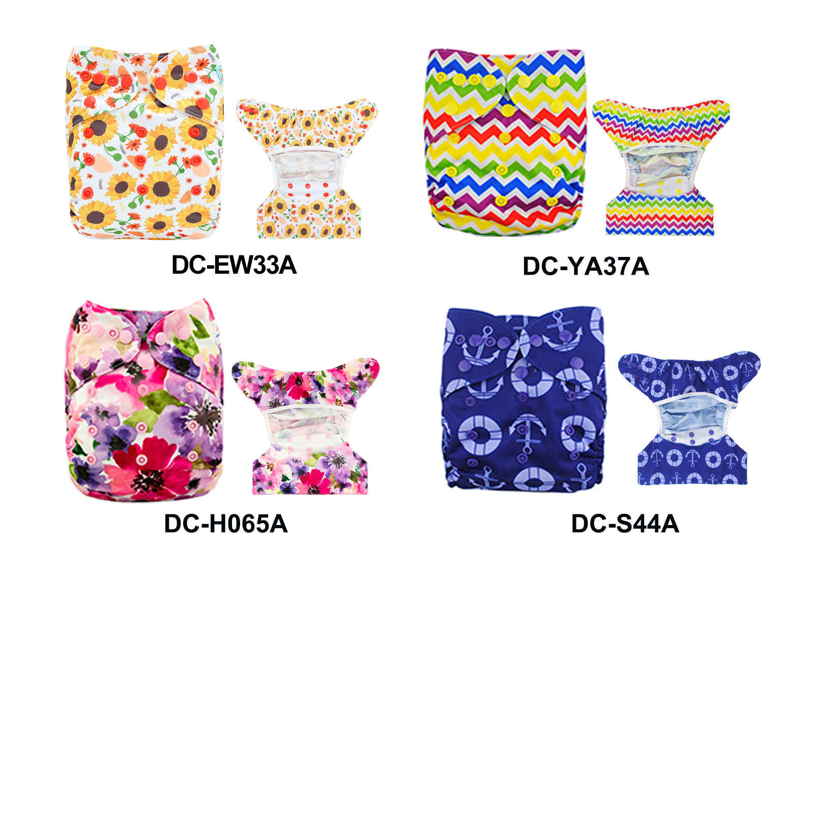 (Multi-Packs) Printed Cloth Diaper Covers with Snap Closure One Size Cloth Diaper Shell for Prefold Flat or Fitted Diaper Inserts