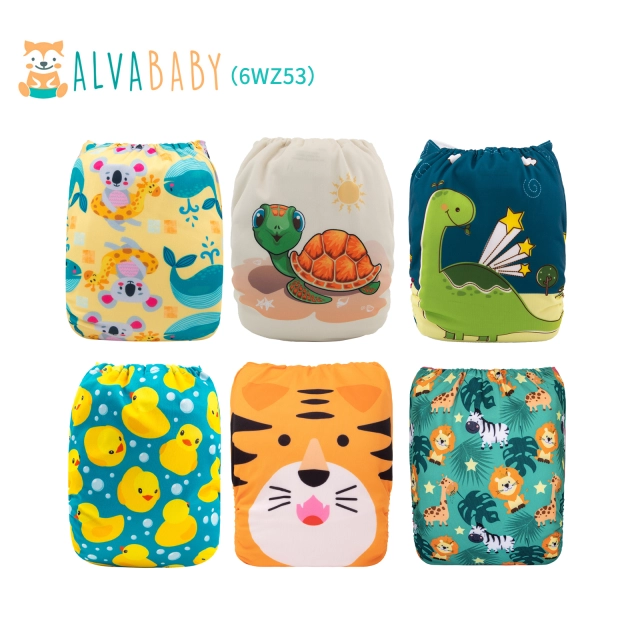 (All Packs)Baby Cloth Diapers 6 Pack with 6 Microfiber Inserts One Size Adjustable Washable Reusable for Baby Girls and Boys
