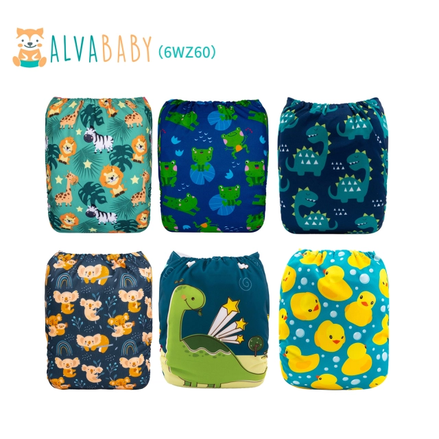 (All Packs)Baby Cloth Diapers 6 Pack with 6 Microfiber Inserts One Size Adjustable Washable Reusable for Baby Girls and Boys