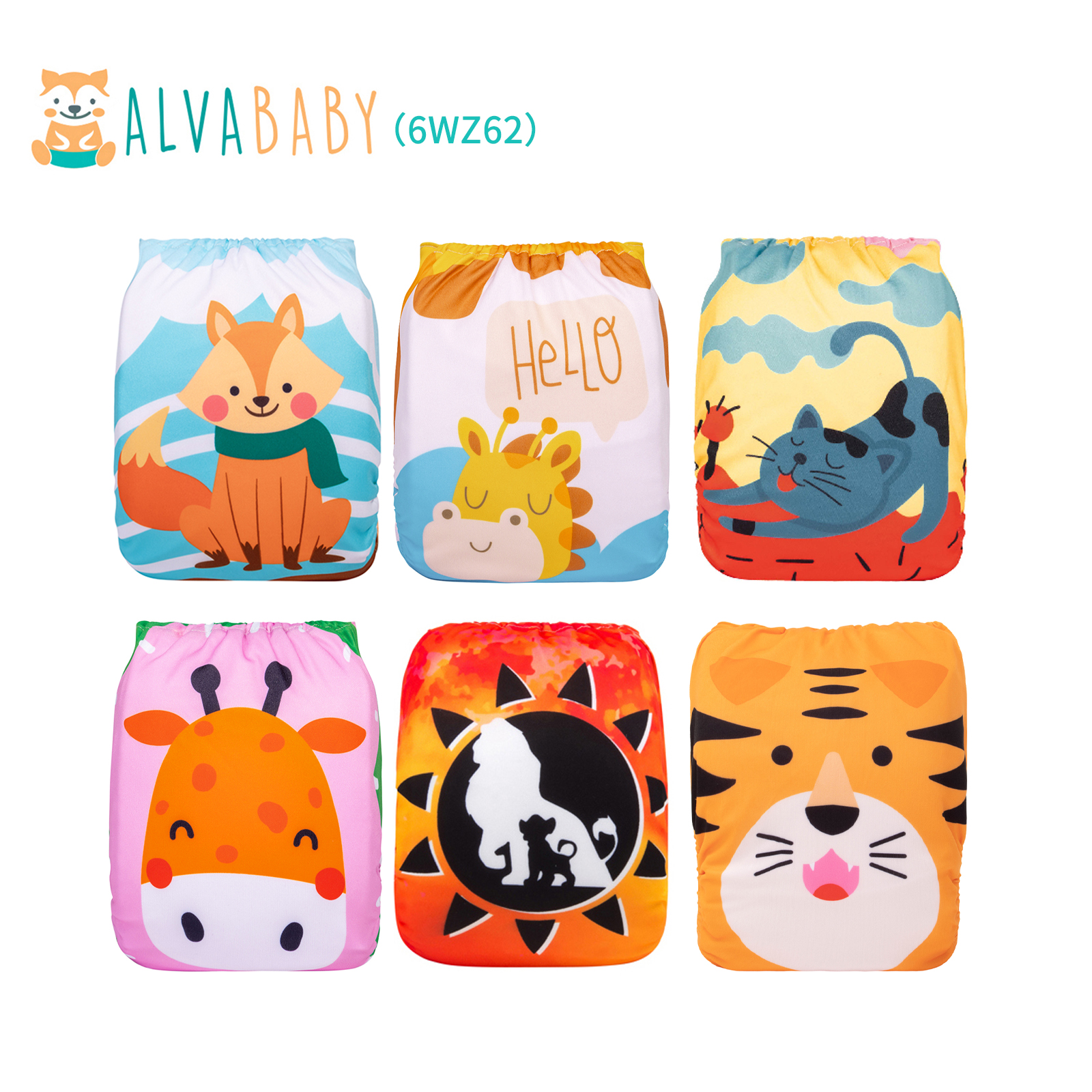 6-Pack Baby Cloth Diapers with 6 Microfiber Inserts - One Size Adjustable & Reusable Pocket Diapers for Infants & Toddlers