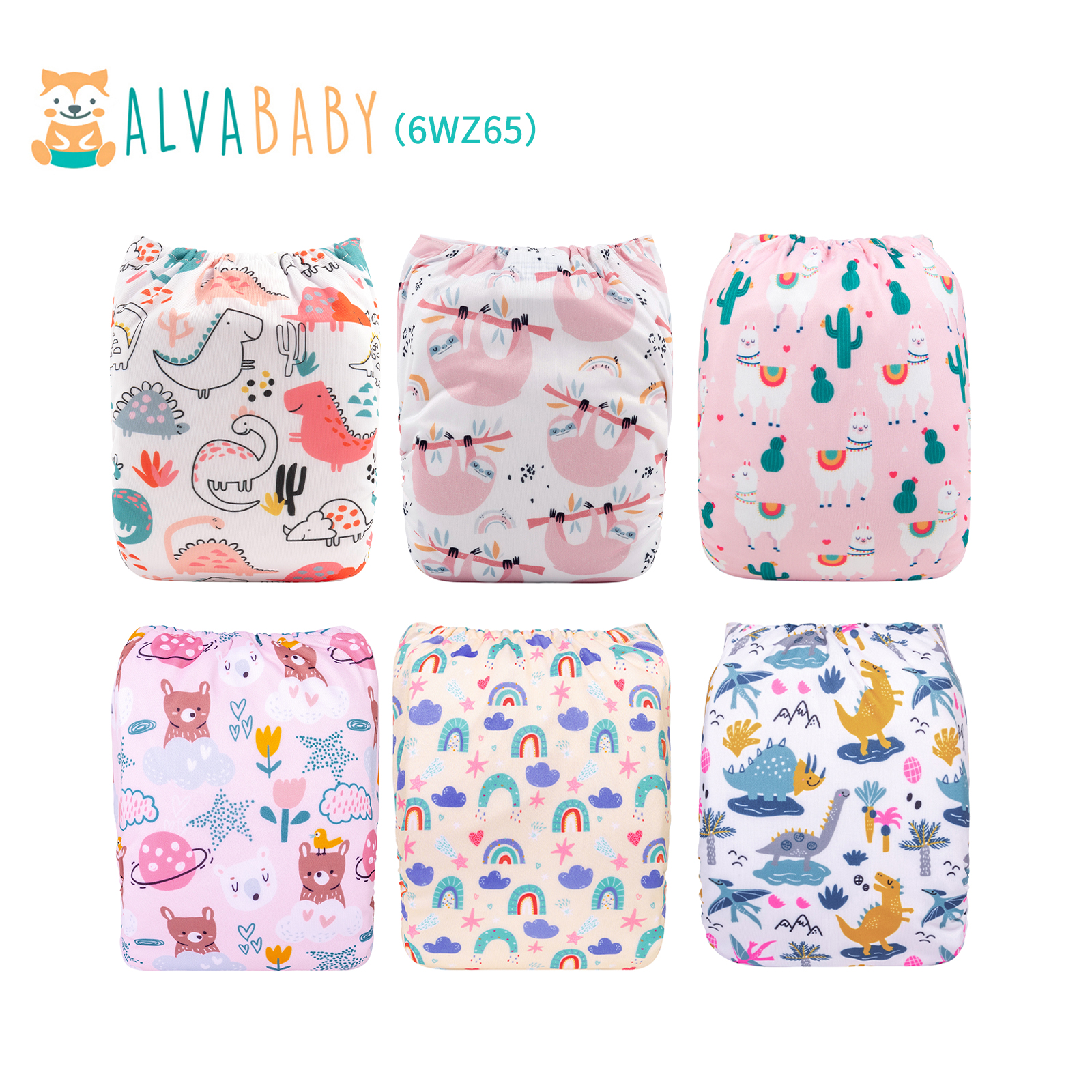 6-Pack Baby Cloth Diapers with 6 Microfiber Inserts - One Size Adjustable & Reusable Pocket Diapers for Infants & Toddlers