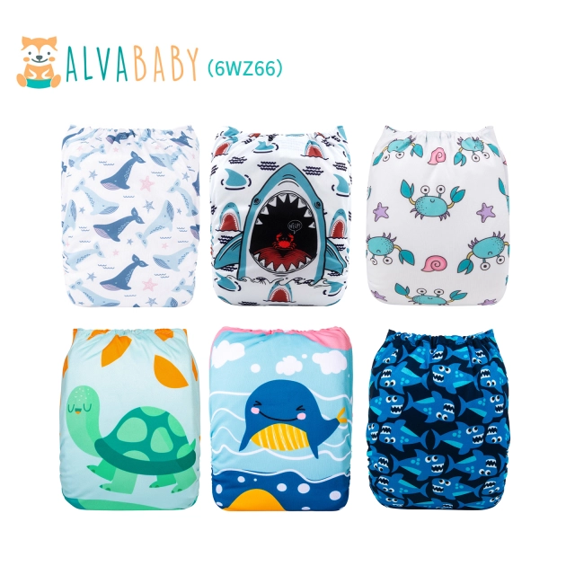 (All Packs)Baby Cloth Diapers 6 Pack with 6 Microfiber Inserts One Size Adjustable Washable Reusable for Baby Girls and Boys