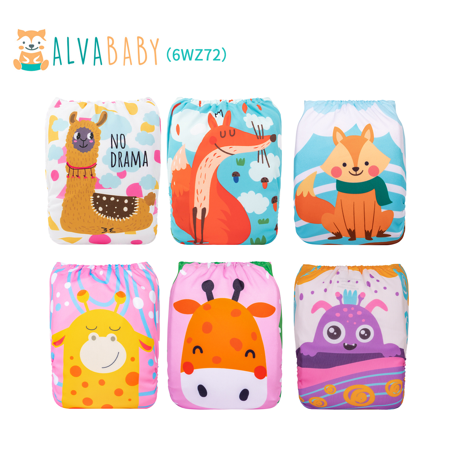 6-Pack Baby Cloth Diapers with 6 Microfiber Inserts - One Size Adjustable & Reusable Pocket Diapers for Infants & Toddlers