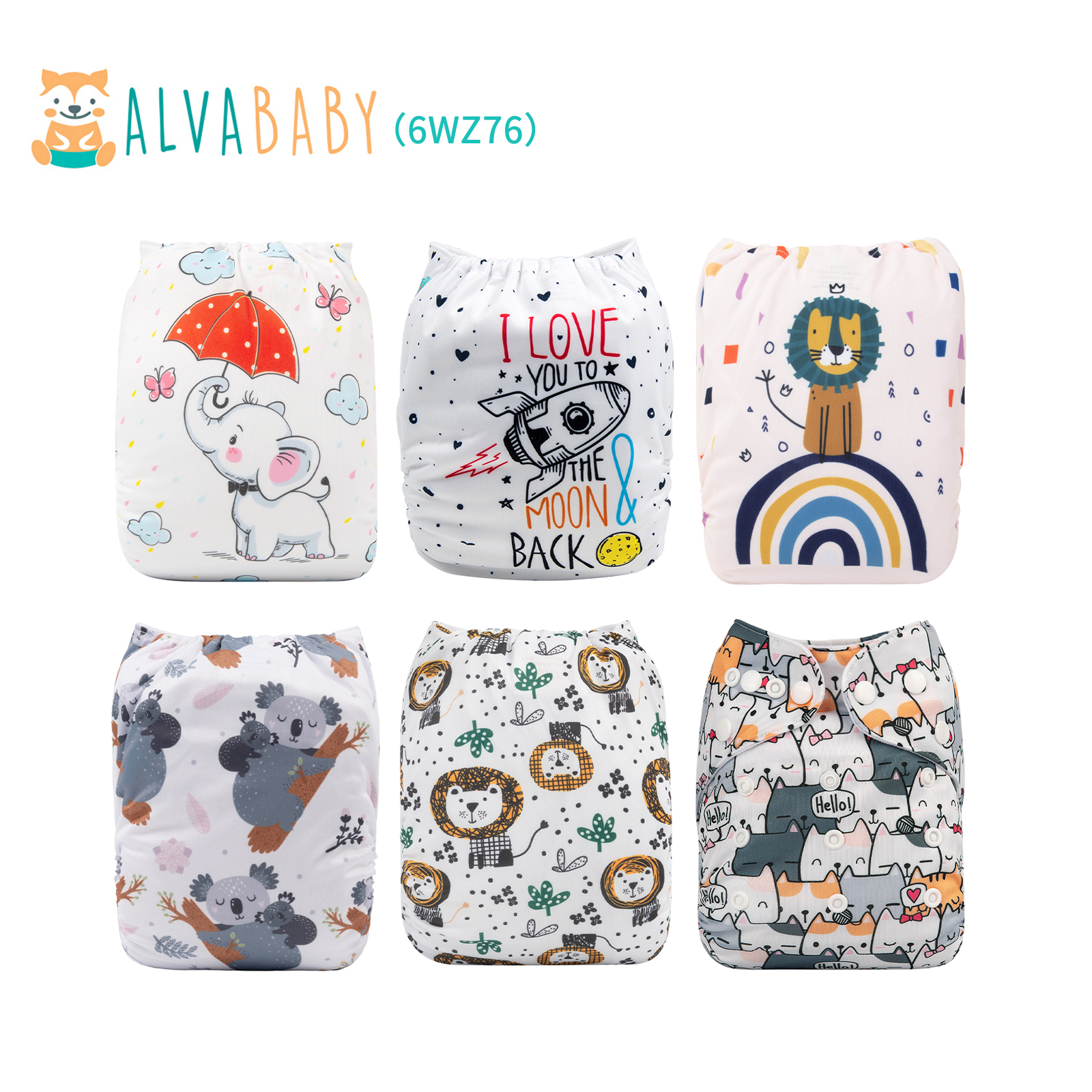 6-Pack Baby Cloth Diapers with 6 Microfiber Inserts - One Size Adjustable & Reusable Pocket Diapers for Infants & Toddlers