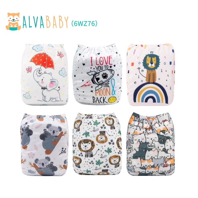 (All Packs)Baby Cloth Diapers 6 Pack with 6 Microfiber Inserts One Size Adjustable Washable Reusable for Baby Girls and Boys