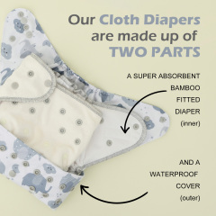 Bundle of 3 Bamboo Fitted Cloth Diapers with 1 Diaper Cover