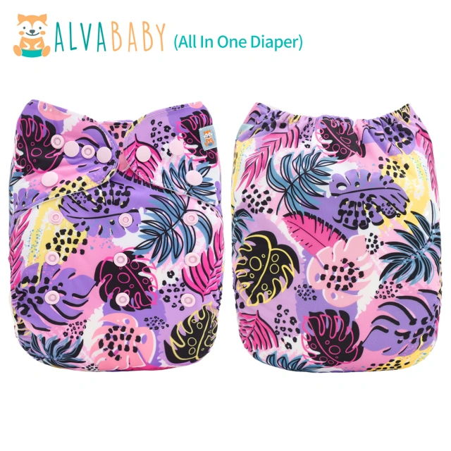 All In One Diaper with Pocket Sewn-in one 4-layer Bamboo blend insert-Flowers(AO-EW35A)
