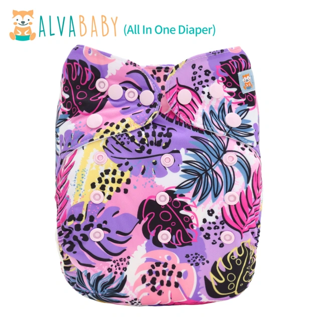 All In One Diaper with Pocket Sewn-in one 4-layer Bamboo blend insert-Flowers(AO-EW35A)