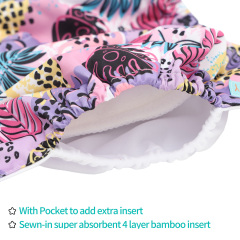 All In One Diaper with Pocket Sewn-in one 4-layer Bamboo blend insert-Flowers(AO-EW35A)