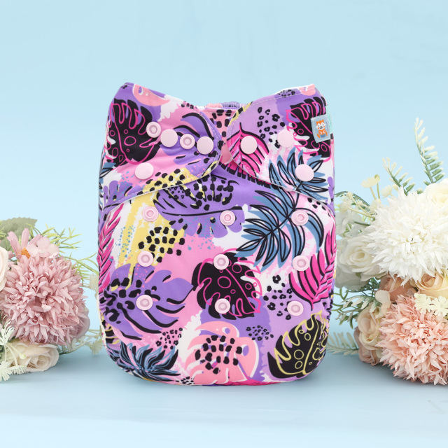 All In One Diaper with Pocket Sewn-in one 4-layer Bamboo blend insert-Flowers(AO-EW35A)