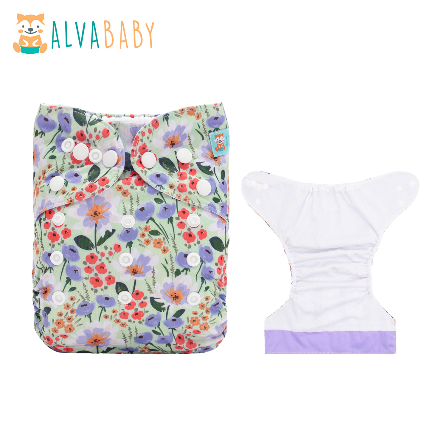 ALVABABY AWJ Lining Cloth Diaper with Tummy Panel for Babies-Flowers (WJT-ED24A)