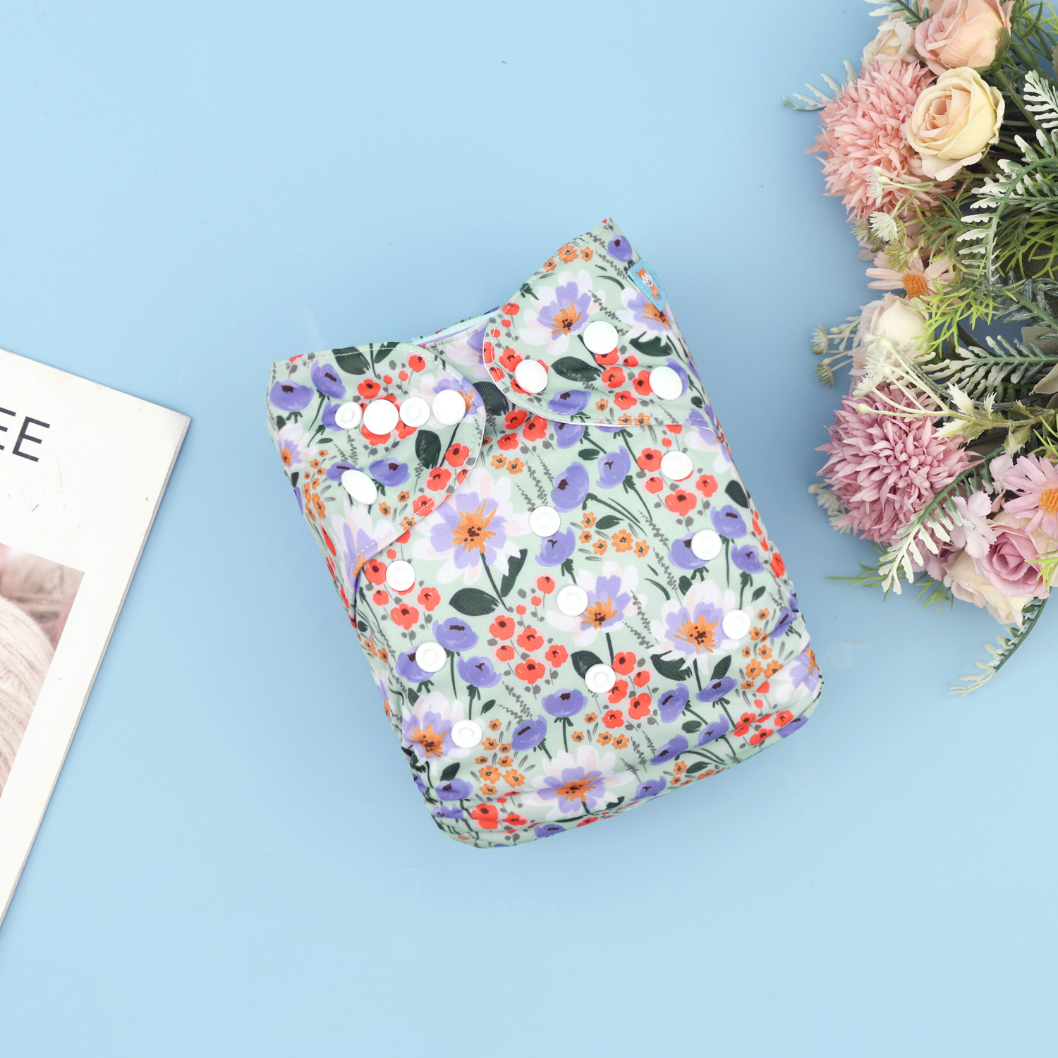 ALVABABY AWJ Lining Cloth Diaper with Tummy Panel for Babies-Flowers (WJT-ED24A)