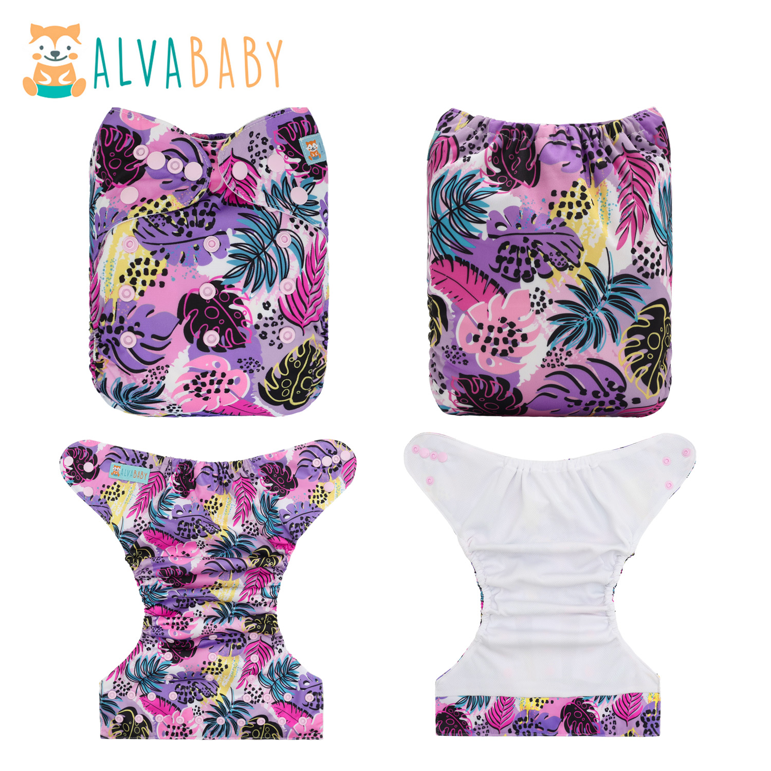 ALVABABY AWJ Lining Cloth Diaper with Tummy Panel for Babies -Leaf (WJT-EW35A)