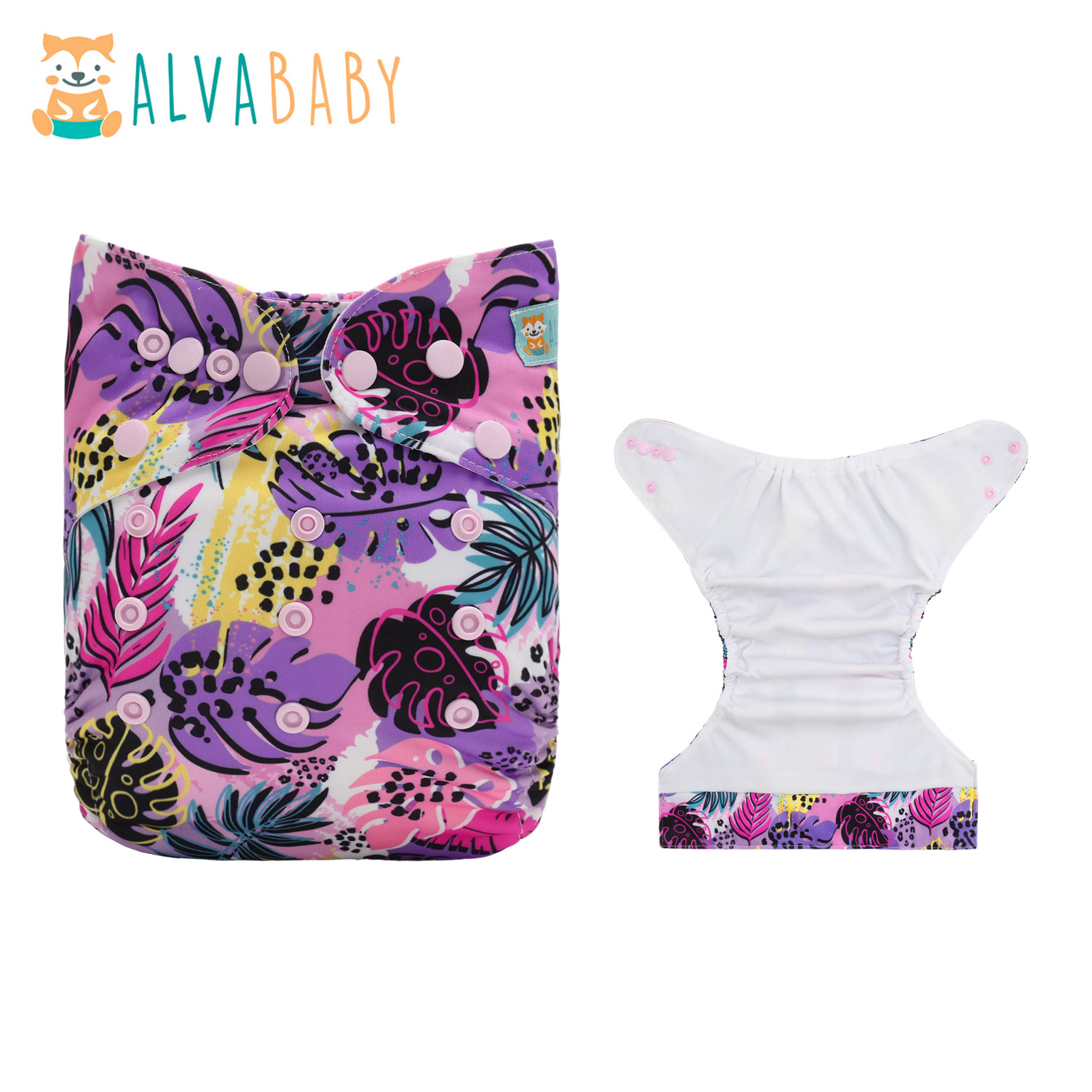 ALVABABY AWJ Lining Cloth Diaper with Tummy Panel for Babies -Leaf (WJT-EW35A)