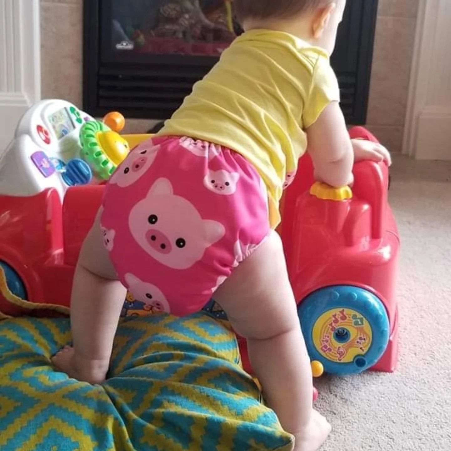 ALVABABY Positioning Cloth Diaper - One Size Adjustable Washable & Reusable Diaper for Babies and Toddlers (Pink Pig, YD35A)