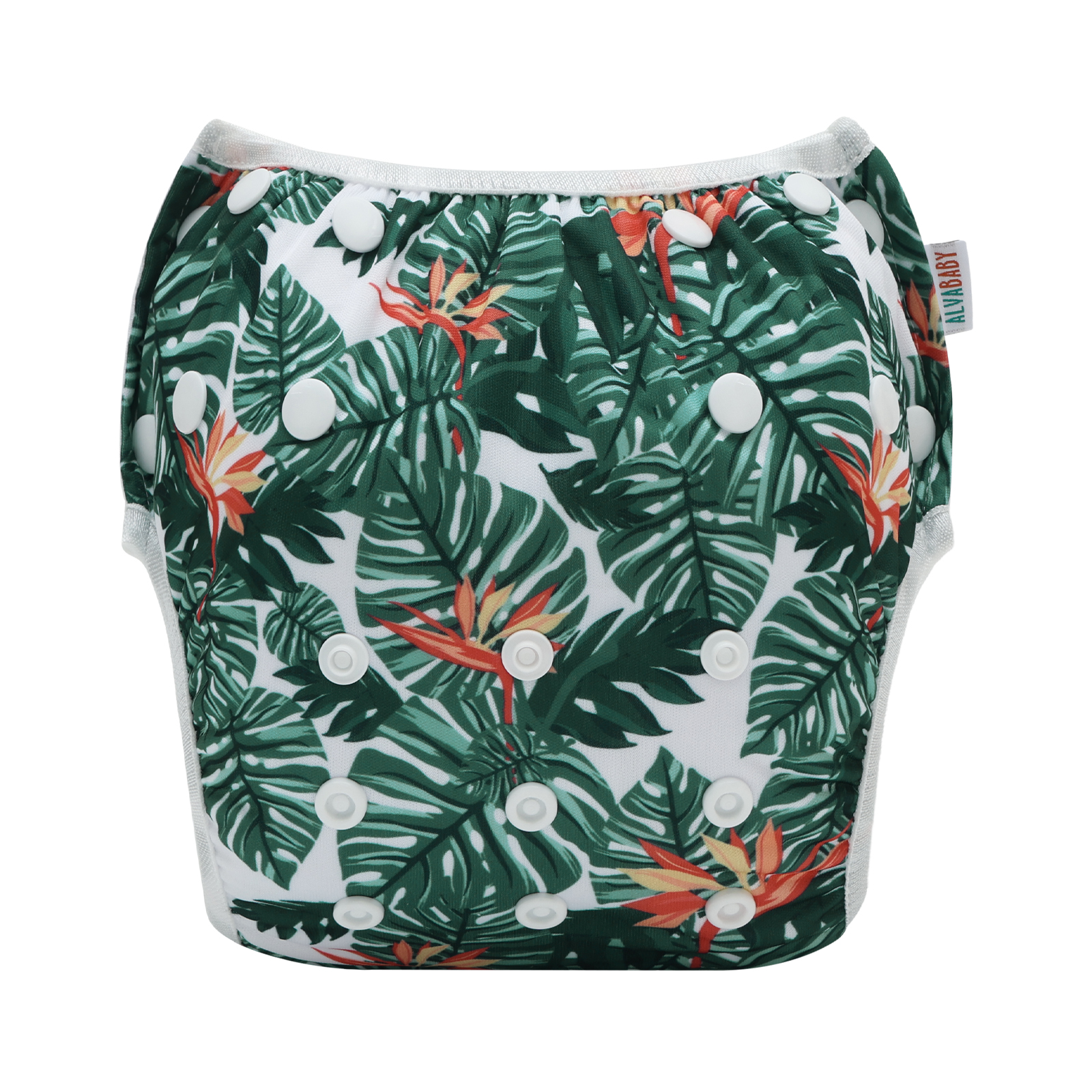 ALVABABY Reusable Swim Diaper - Adjustable One Size Swimwear for Infants & Toddlers (Palm Leaves SW-EW34A)