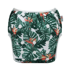 ALVABABY Reusable Swim Diaper - Adjustable One Size Swimwear for Infants & Toddlers (Palm Leaves SW-EW34A)