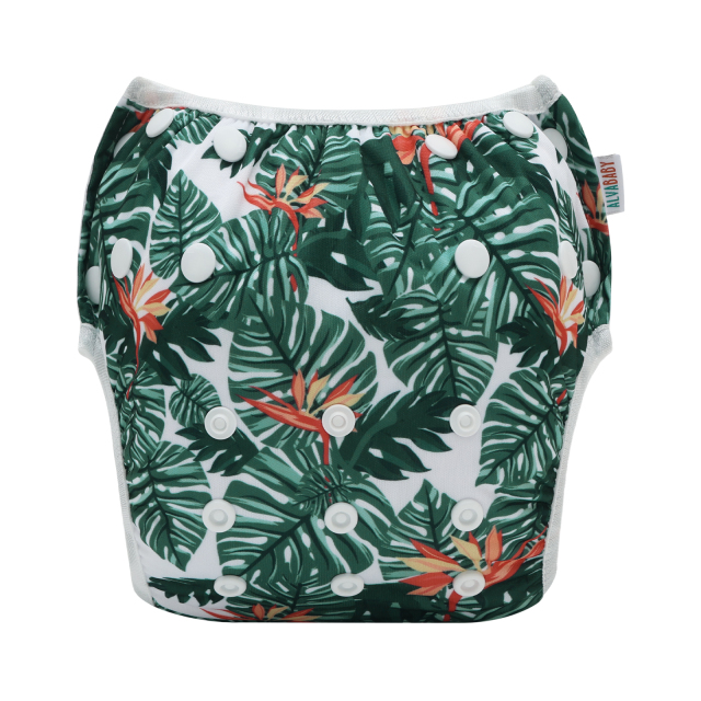 ALVABABY Reusable Swim Diaper - Adjustable One Size Swimwear for Infants & Toddlers (Palm Leaves SW-EW34A)