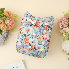 All In One Diaper with Pocket Sewn-in one 4-layer Bamboo blend insert (Flowers, AO-ED24A)