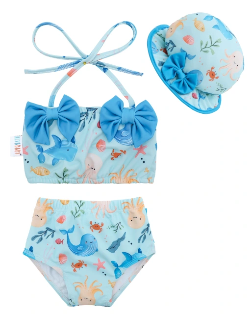 ALVABABY Toddler Baby Girls Swimsuit with Hat – Sleeveless Reusable Bathing Suit Bikini for Summer Beach & Pool