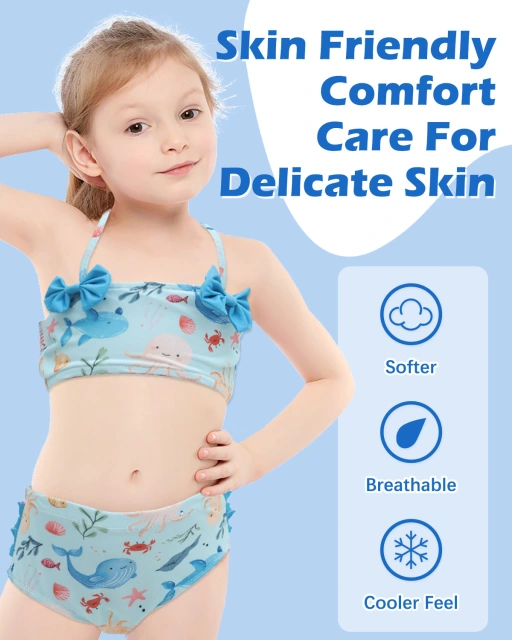ALVABABY Toddler Baby Girls Swimsuit with Hat – Sleeveless Reusable Bathing Suit Bikini for Summer Beach & Pool