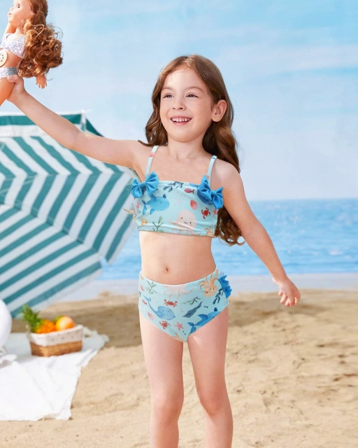 ALVABABY Toddler Baby Girls Swimsuit with Hat – Sleeveless Reusable Bathing Suit Bikini for Summer Beach & Pool
