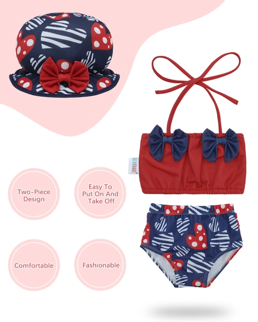 ALVABABY Toddler Baby Girls Swimsuit with Hat – Sleeveless Reusable Bathing Suit Bikini for Summer Beach & Pool