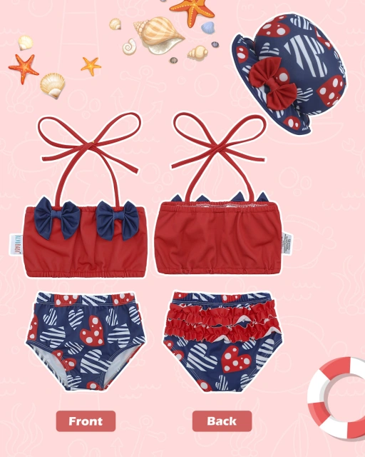 ALVABABY Toddler Baby Girls Swimsuit with Hat – Sleeveless Reusable Bathing Suit Bikini for Summer Beach & Pool