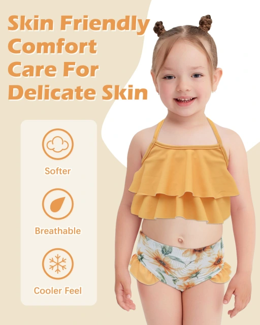 ALVABABY Toddler Baby Girls Swimsuit with Headband – Sleeveless Reusable Bathing Suit Bikini for Summer Beach & Pool