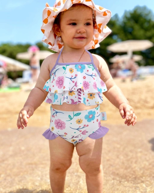 ALVABABY Toddler Baby Girls Swimsuit with Headband – Sleeveless Reusable Bathing Suit Bikini for Summer Beach & Pool