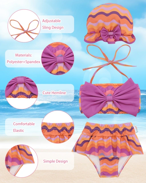 ALVABABY Toddler Baby Girls Swimsuit with Hat – Sleeveless Reusable Bathing Suit Bikini for Summer Beach & Pool