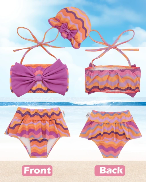 ALVABABY Toddler Baby Girls Swimsuit with Hat – Sleeveless Reusable Bathing Suit Bikini for Summer Beach & Pool