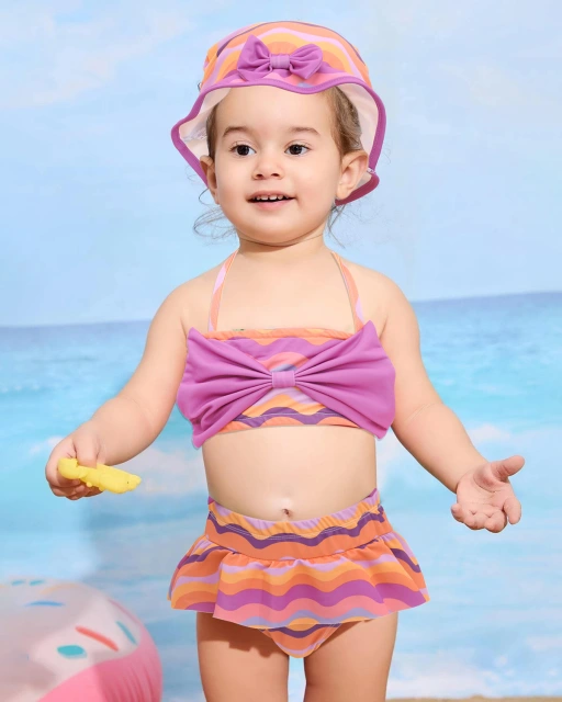 ALVABABY Toddler Baby Girls Swimsuit with Hat – Sleeveless Reusable Bathing Suit Bikini for Summer Beach & Pool