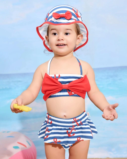ALVABABY Toddler Baby Girls Swimsuit with Hat – Sleeveless Reusable Bathing Suit Bikini for Summer Beach & Pool