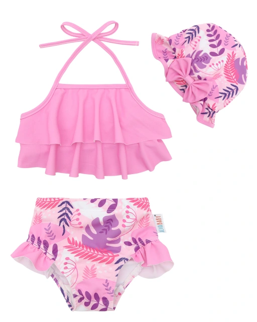 ALVABABY Toddler Baby Girls Swimsuit with Hat – Sleeveless Reusable Bathing Suit Bikini for Summer Beach & Pool