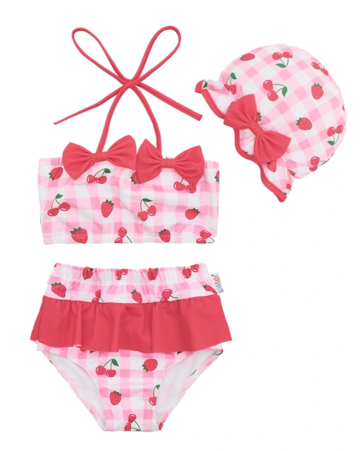 ALVABABY Toddler Baby Girls Swimsuit with Hat – Sleeveless Reusable Bathing Suit Bikini for Summer Beach & Pool