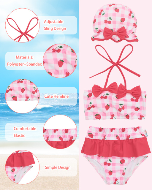 ALVABABY Toddler Baby Girls Swimsuit with Hat – Sleeveless Reusable Bathing Suit Bikini for Summer Beach & Pool