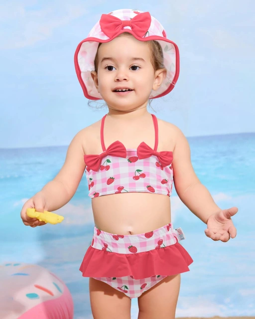 ALVABABY Toddler Baby Girls Swimsuit with Hat – Sleeveless Reusable Bathing Suit Bikini for Summer Beach & Pool