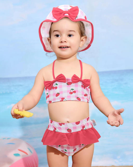 ALVABABY Toddler Baby Girls Swimsuit with Hat – Sleeveless Reusable Bathing Suit Bikini for Summer Beach & Pool