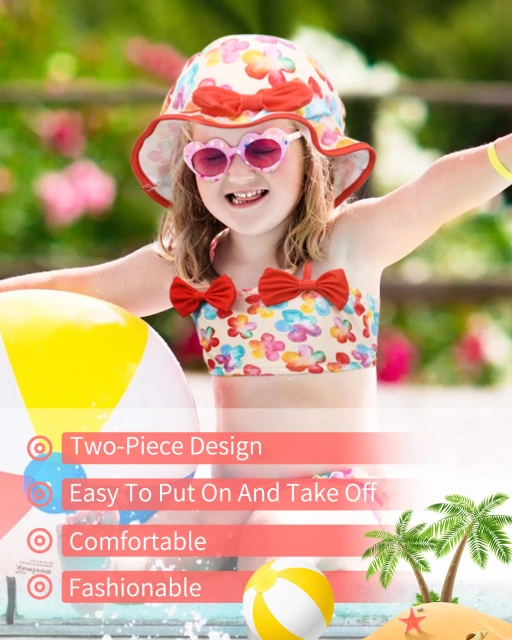 ALVABABY Toddler Baby Girls Swimsuit with Hat – Sleeveless Reusable Bathing Suit Bikini for Summer Beach & Pool