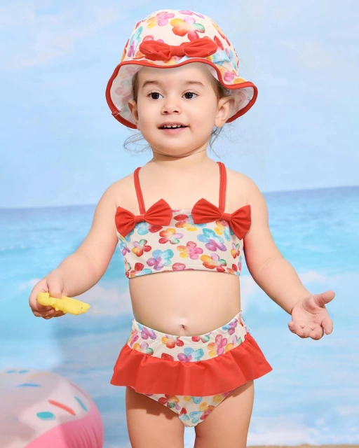 ALVABABY Toddler Baby Girls Swimsuit with Hat – Sleeveless Reusable Bathing Suit Bikini for Summer Beach & Pool