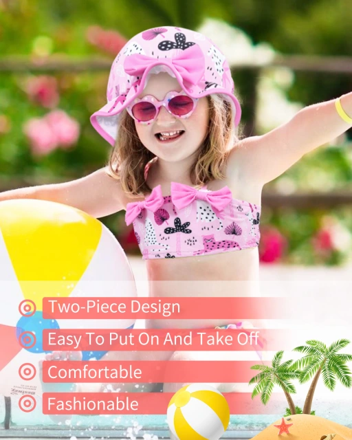 ALVABABY Toddler Baby Girls Swimsuit with Hat – Sleeveless Reusable Bathing Suit Bikini for Summer Beach & Pool
