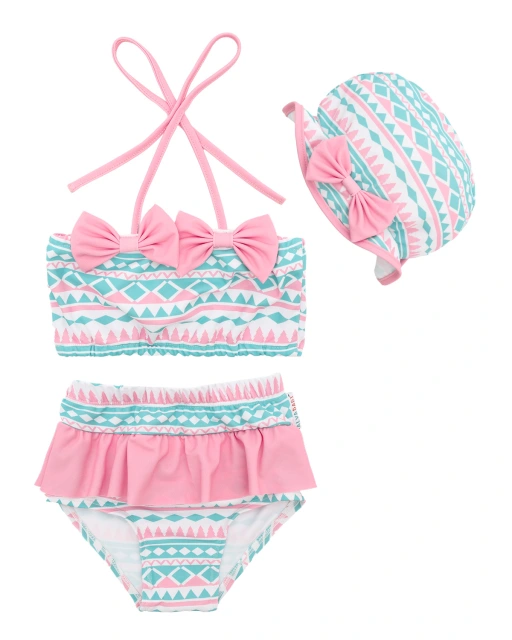 ALVABABY Toddler Baby Girls Swimsuit with Hat – Sleeveless Reusable Bathing Suit Bikini for Summer Beach & Pool
