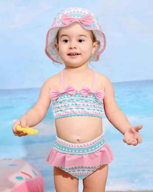 ALVABABY Toddler Baby Girls Swimsuit with Hat – Sleeveless Reusable Bathing Suit Bikini for Summer Beach & Pool