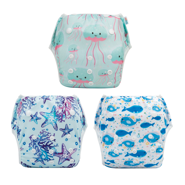 3-Pack Reusable Swim Diapers - One Size Adjustable Swimwears for Infants & Toddlers