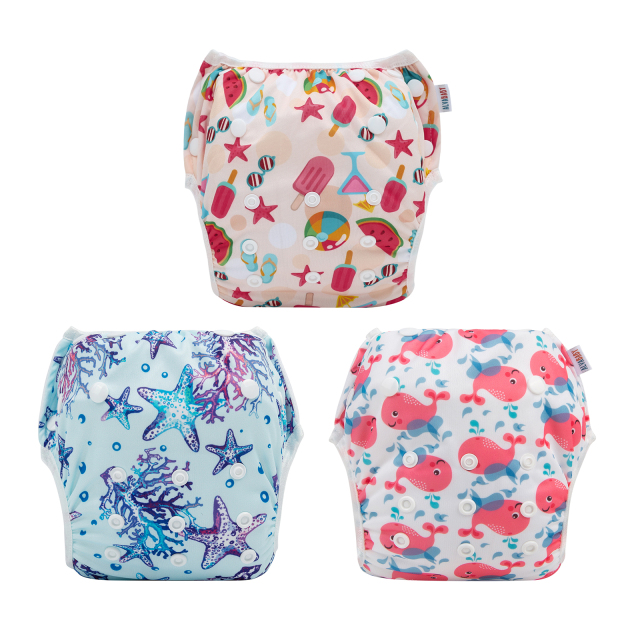 3-Pack Reusable Swim Diapers - One Size Adjustable Swimwears for Infants & Toddlers