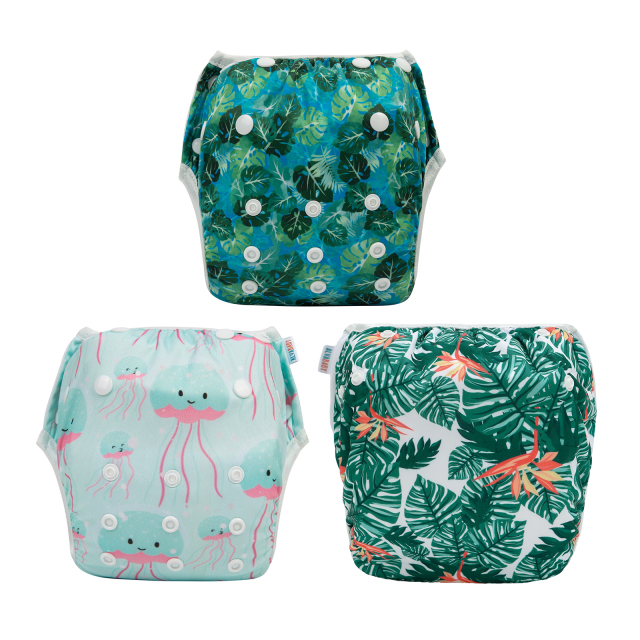 3-Pack Reusable Swim Diapers - One Size Adjustable Swimwears for Infants & Toddlers
