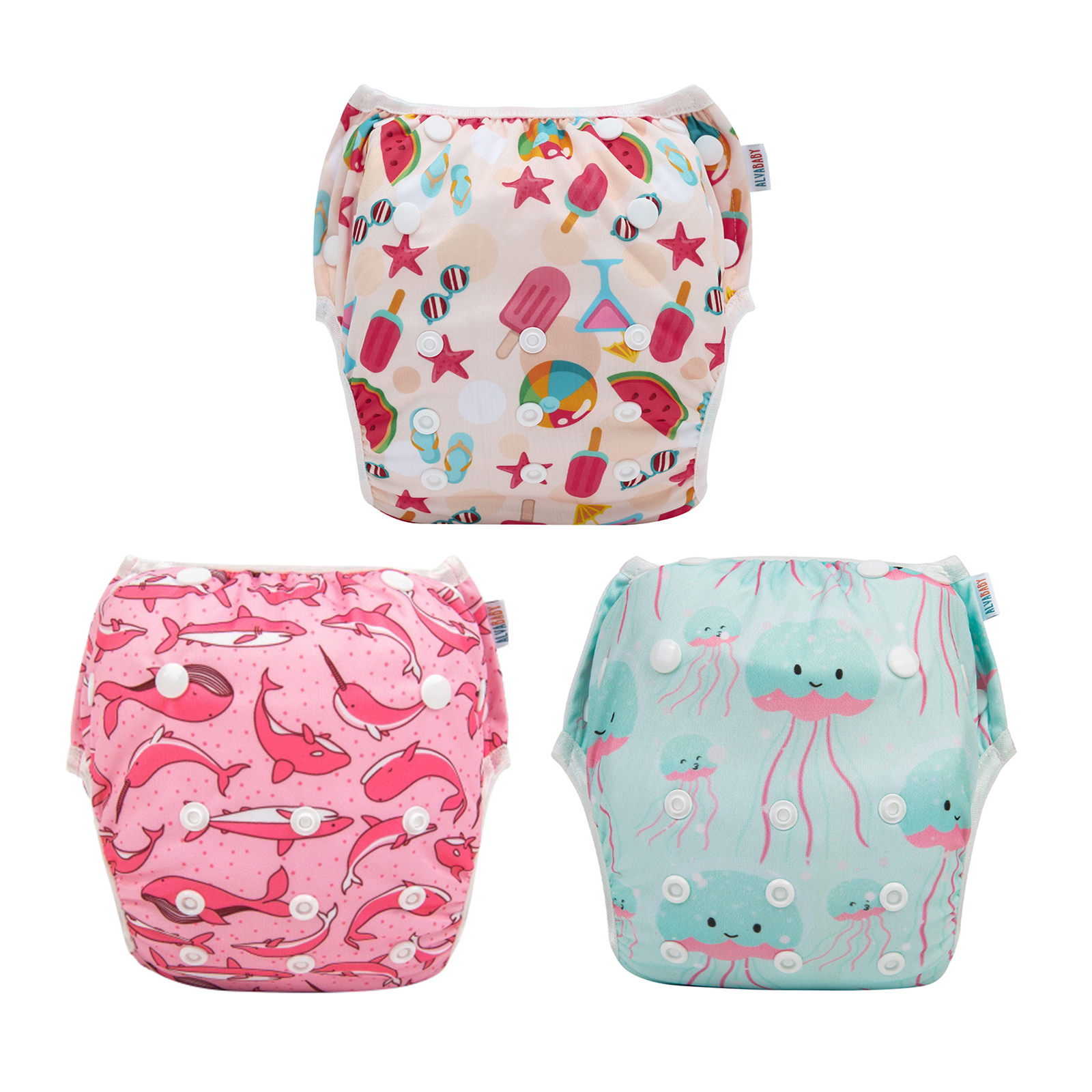 3-Pack Reusable Swim Diapers - One Size Adjustable Swimwears for Infants & Toddlers
